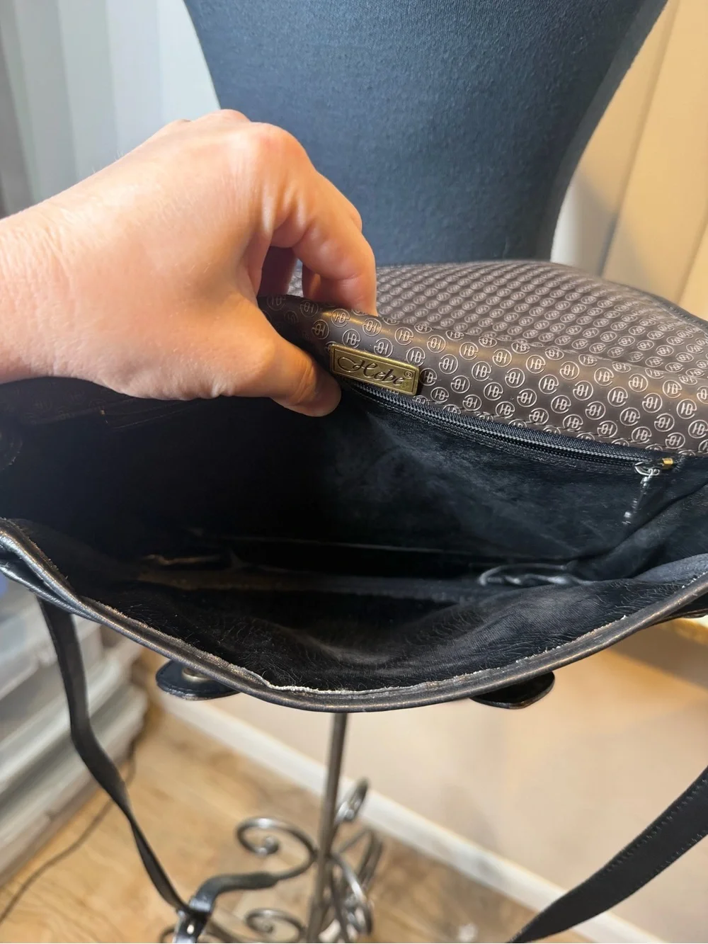 Vintage Hebe Leather Monogram Black Patterned Crossbody Messenger Bag
